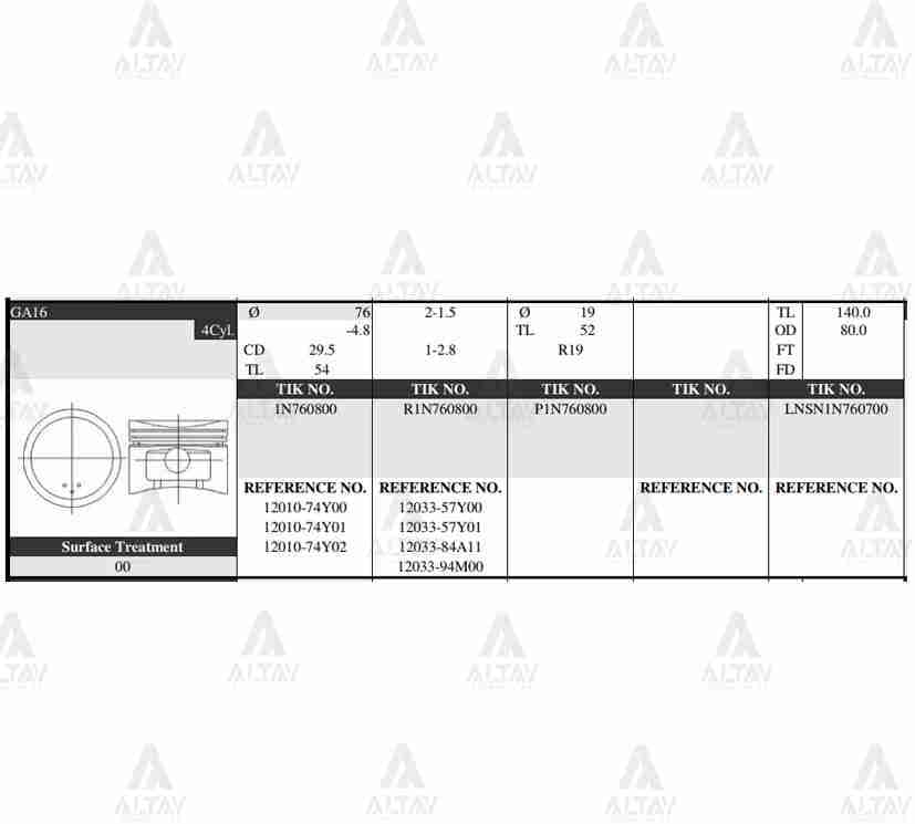 PİSTON TAKIM SUNNY 1.6L /  90-91 / PRIMERA /  96-00 / 76.50mm / GA16 / 0.50 - Yedek Parça