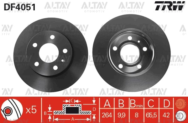 FREN DİSKİ ASTRA G  98-07 / ASTRA H 04-10 / MERIVA A 03-10 ARKA DÜZ 264-5 (SET) - Yedek Parça