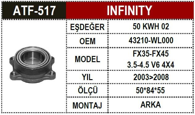 INFINITI FX35/FX45 04-08 ARKA AKS PORYALI RULMAN - Yedek Parça