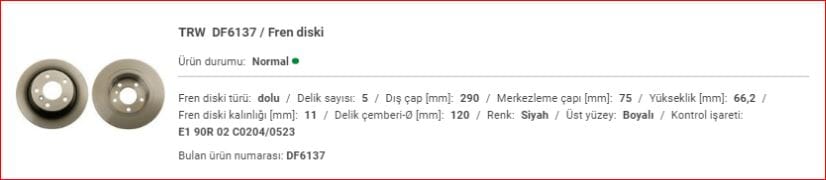 BMW F20 ARKA DİSK TAKIM 34216792225 - Yedek Parça