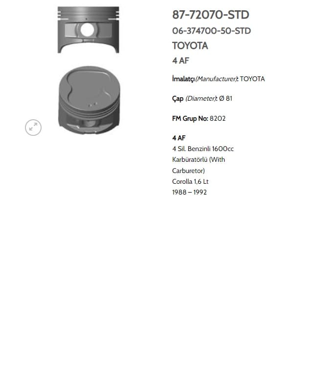 TOYOTA PİSTON COROLLA 4AF KB 81 MM - Yedek Parça