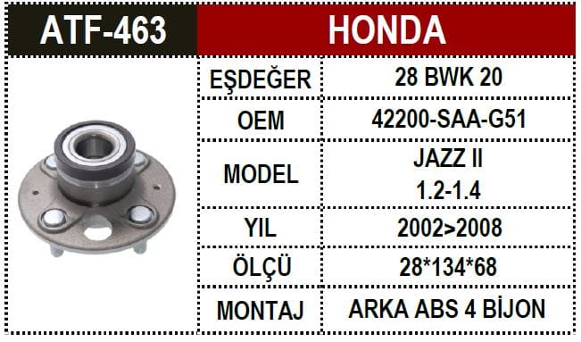 HONDA JAZZ 02-08 ARKA PORYALI RULMAN ABS.Lİ - Yedek Parça