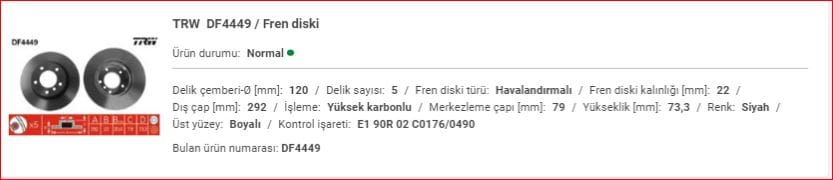 BMW E87-90 ÖN DİSK TAKIM 34116854997 - Yedek Parça