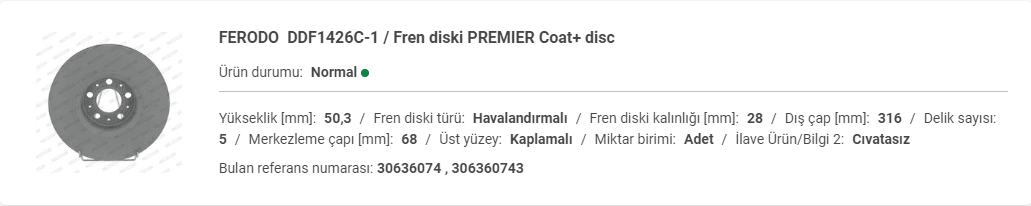 VOLVO S60-XC90 ÖN DİSK (ADET) 30636074 - Yedek Parça