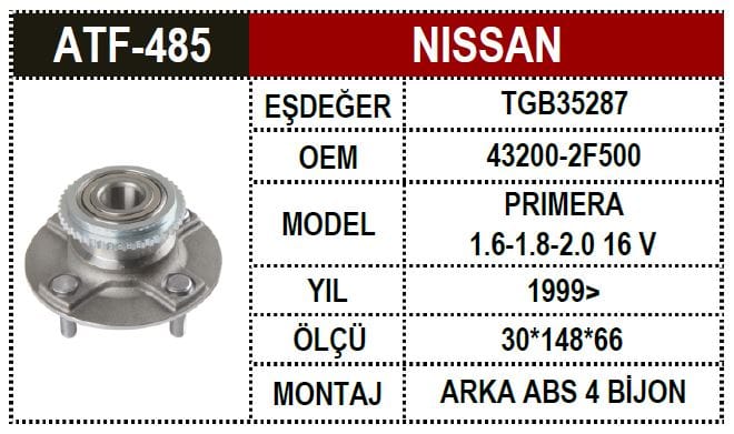 NISSAN PRIMERA P11 99-02 ARKA PORYA RULMAN ABS.Lİ - Yedek Parça