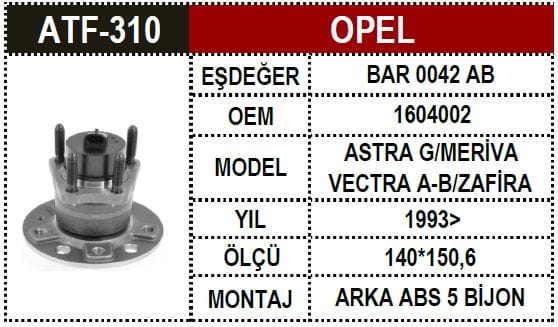 OPEL PORYA ARKA VECTRA B ASTRA G ABSLİ 1604002 - Yedek Parça
