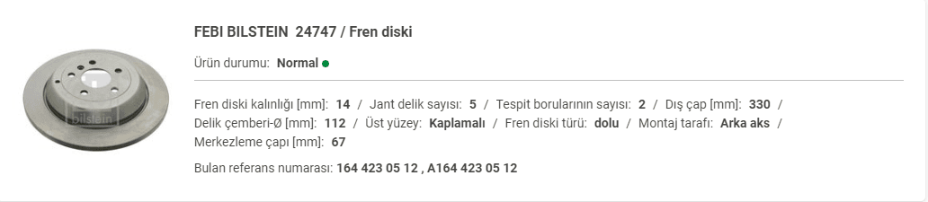 M.BENZ W166 FREN AYNASI ARKA (ADET) A1644230512 - Yedek Parça