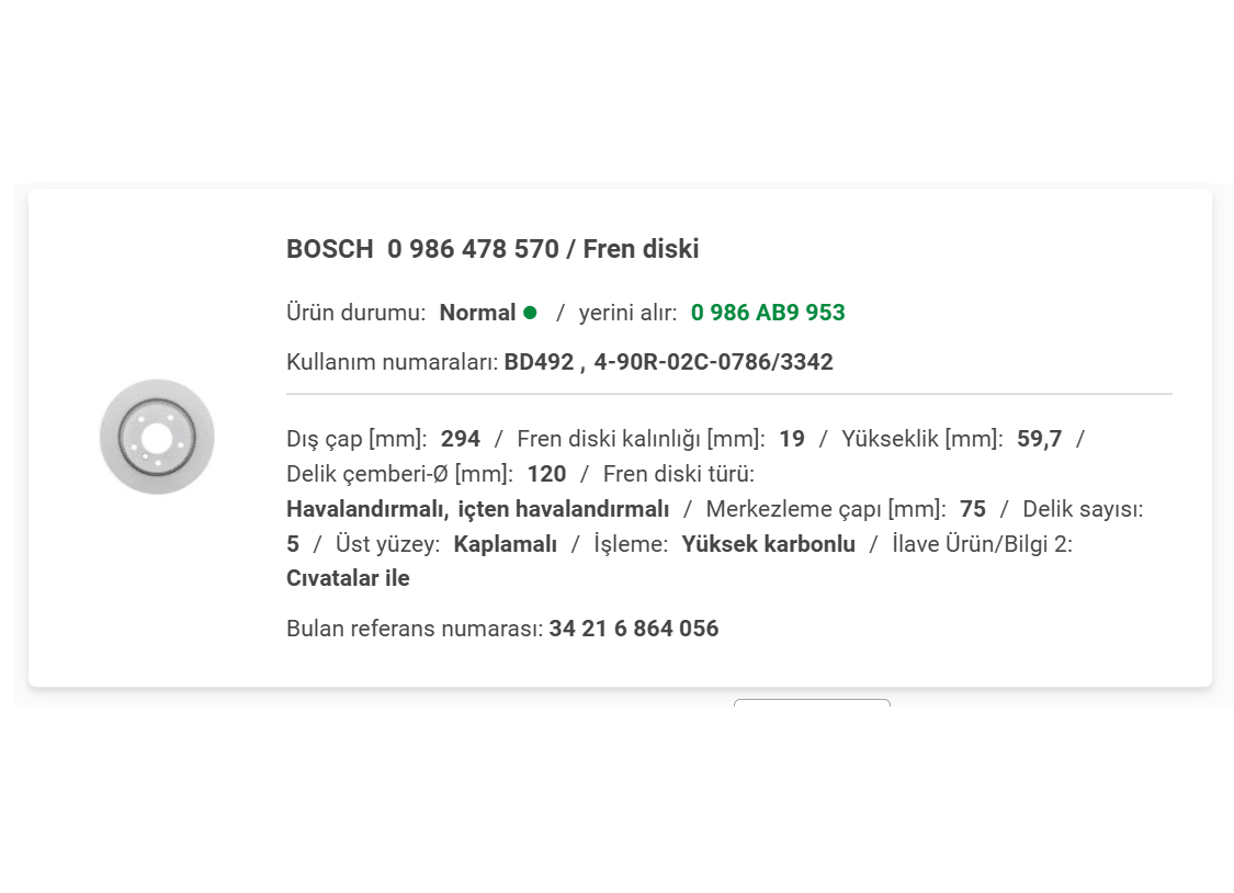 BMW E46 ARKA DİSK HAVALI (ADET) 34216864056 - Yedek Parça