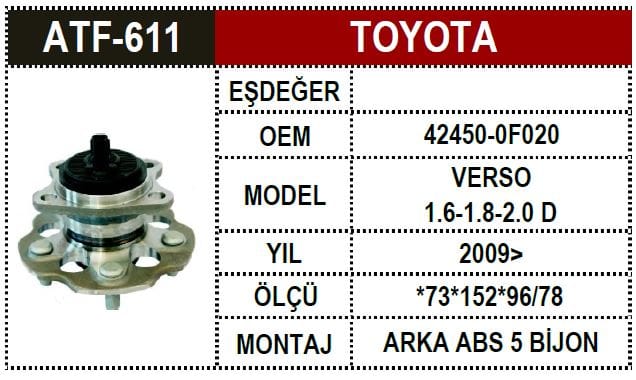 TOYOTA VERSO 09> ARKA AKS PORYALI ABS.Lİ - Yedek Parça