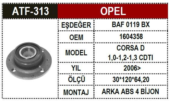 OPEL PORYA ARKA CORSA D KAMPANA ABSLİ 1604358 - Yedek Parça