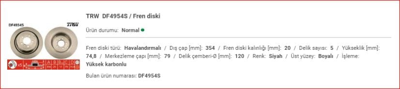RANGE ROVER VOUGE ARKA DİSK ADET LR017804 - LR031844 - Yedek Parça