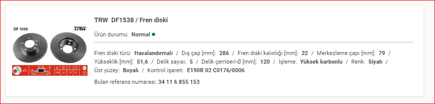 BMW E36-E46 ÖN DİSK HAVALI TAKIM 34116855153 - Yedek Parça