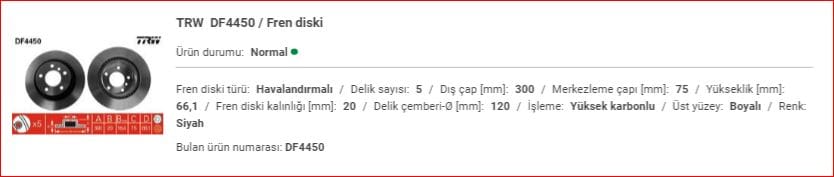 BMW E87/E90/F30 ARKA DİSK TAKIM 34216855007 - Yedek Parça