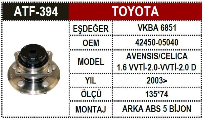 TOYOTA AVENSİS T25 ARKA AKS PORYALI RULMAN - Yedek Parça
