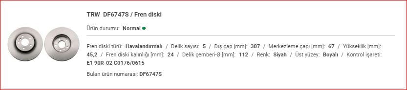 BMW F40-F45 ÖN FREN DİSKİ ADET 34116799351 - Yedek Parça
