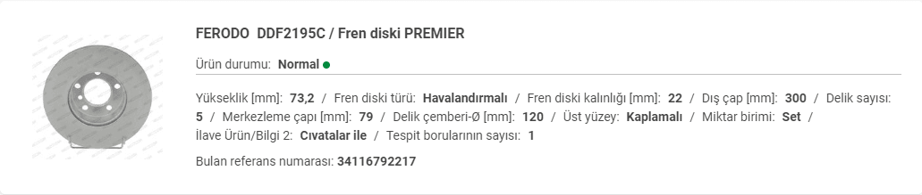 BMW F20-F30 ÖN DİSK &nbsp;34116792217 - Yedek Parça