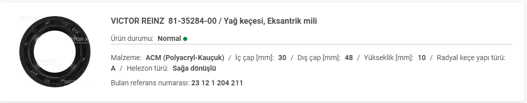BMW 30X48X10 KEÇE 23121204211 - Yedek Parça