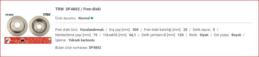 BMW E87-E90 ARKA DİSK TAKIM 34216864901 - Yedek Parça