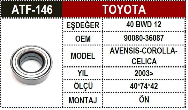 TOYOTA COROLLA VVT Y.M ÖN AKS RULMAN - Yedek Parça