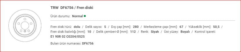 BMW F40-F45-F48 MINI F60 ARKA FREN DİSKİ TAKIM 34216799367 - Yedek Parça