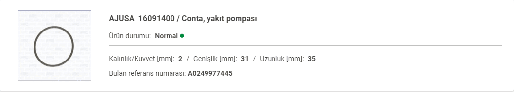 M.BENZ YAKIT POMPA ORİNGİ A0249977445 - Yedek Parça