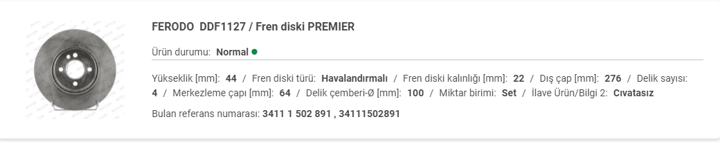 MİNİ COOPER R50-R53 ÖN FREN DİSKİ 34111502891 - Yedek Parça