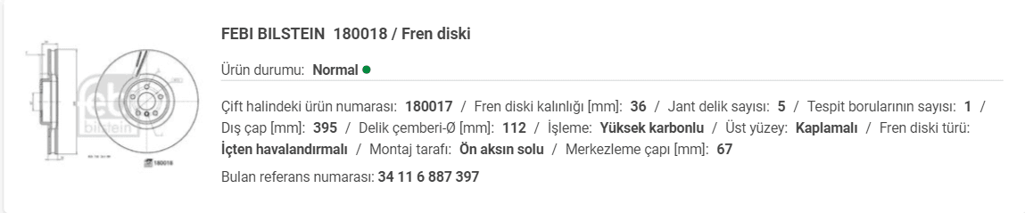 BMW G11-G12 (7.50) ÖN SOL FREN DİSKİ 34106887397 - Yedek Parça