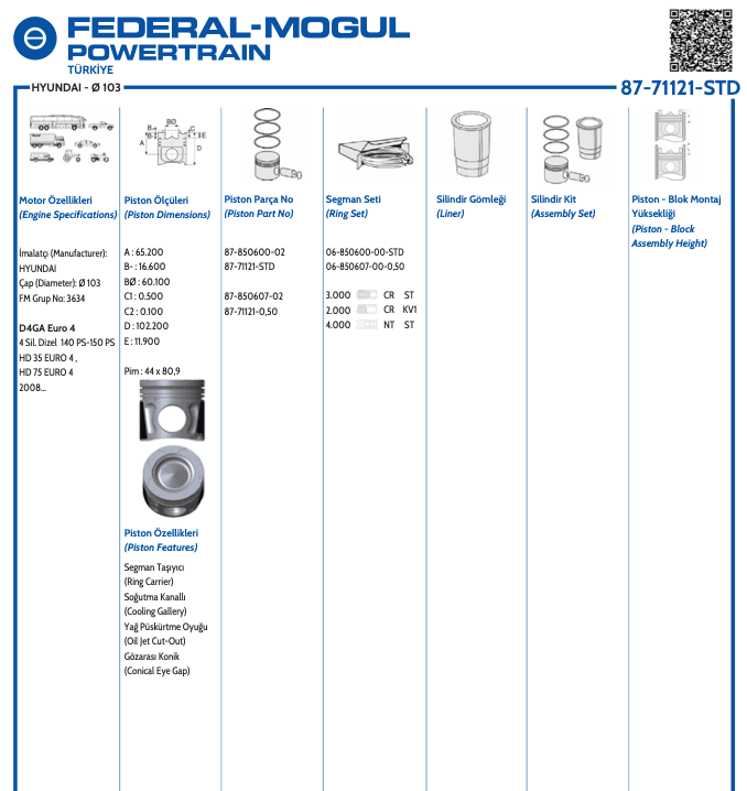 HYUNDAI HD75 2008 SONRASI EURO 4 PİSTON 050 - Yedek Parça
