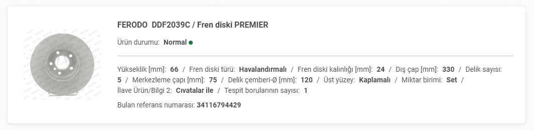 BMW F10 ÖN FREN DİSKİ TAKIM 34116794429 - Yedek Parça
