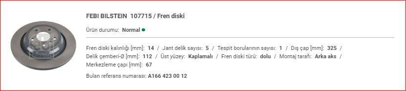 M.BENZ W166 ARKA DİSK (ADET) A1664230012 - Yedek Parça
