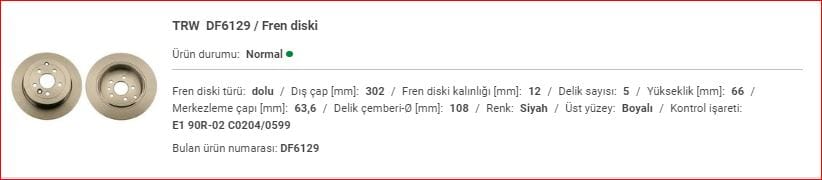 FREELANDER 2 ARKA DİSK TAKIM&nbsp;LR001018 - Yedek Parça