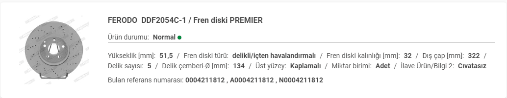M.BENZ CLS (C218) ÖN DİSK DELİKLİ ADET A0004211812 - Yedek Parça