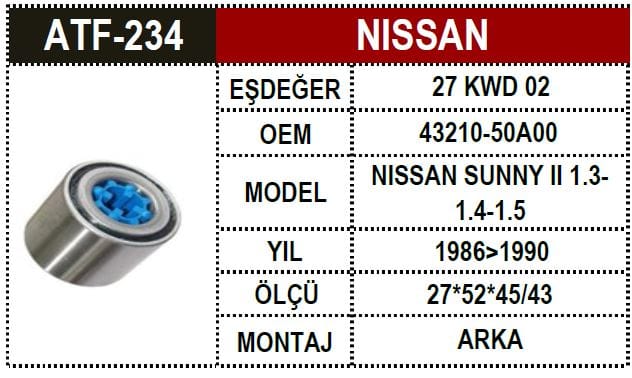 NISSAN ARKA AKS RULMANI SUNNY II 1.3-1.4-1.5 86-90 - Yedek Parça