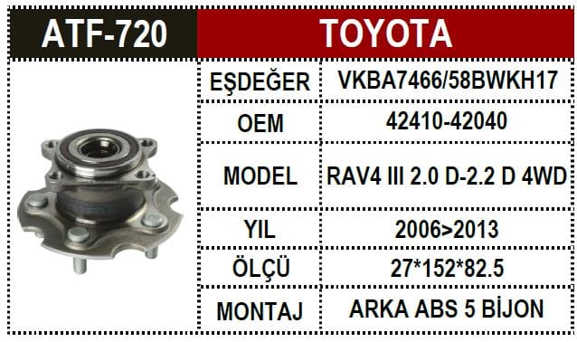 TOYOTA RAV4 06-12 ARKA TEKER PORYASI ABS Lİ - Yedek Parça