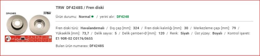 BMW E39 5.30İ ÖN DİSK ADET 34116767059 - Yedek Parça