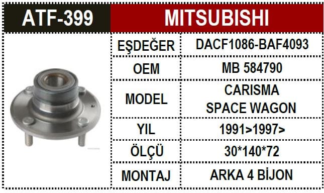 MITSUBISHI CARISMA  ARKA AKS PORYALI ABS.SİZ >06 - Yedek Parça