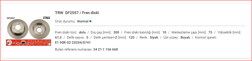 BMW E34 ARKA DİSK TAKIM 34211156668 - Yedek Parça