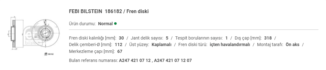 M.BENZ C118-X247 GLB ÖN DİSK (ADET) A2474210712 - Yedek Parça